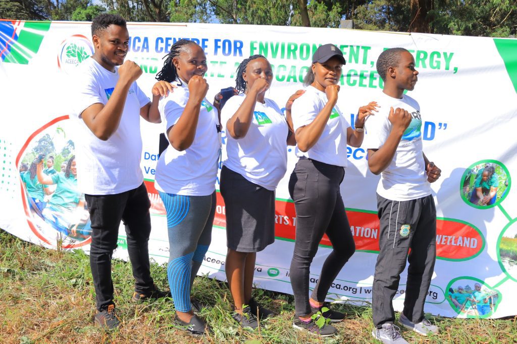 The ACEECA team proudly poses for a photo after taking part in the Ondiri Wetlands Run.
